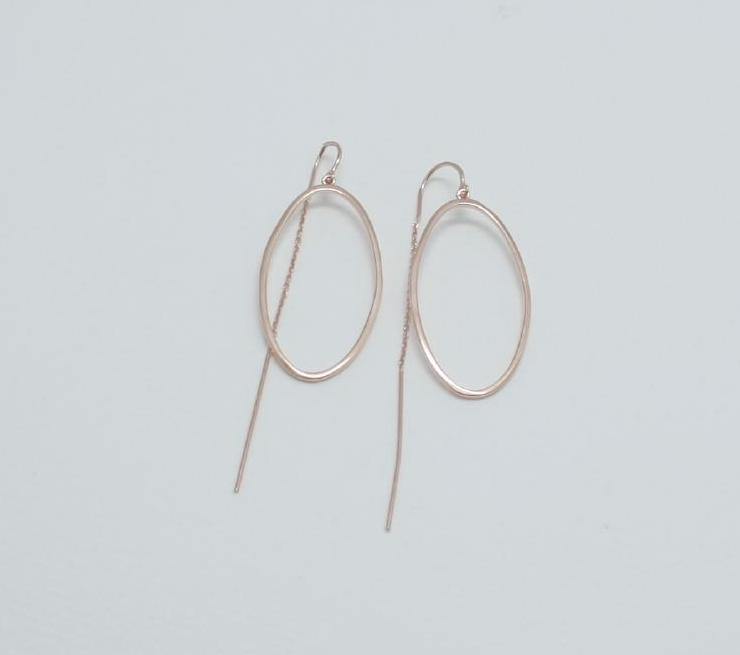 925 Sterling Silver Big Ellipse statement Drop earrings, Silver Ellipse ear Threader