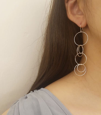 925 Sterling Silver connected circles drop earrings ,Connected rings hoop Earrings,circle linked earrings