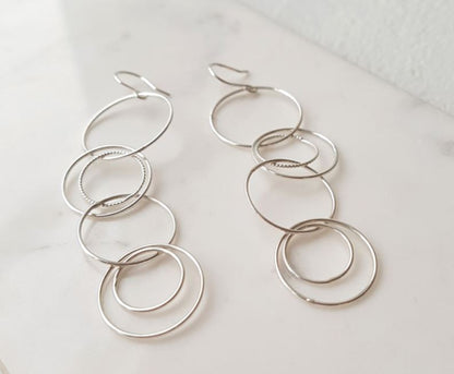 925 Sterling Silver connected circles drop earrings ,Connected rings hoop Earrings,circle linked earrings