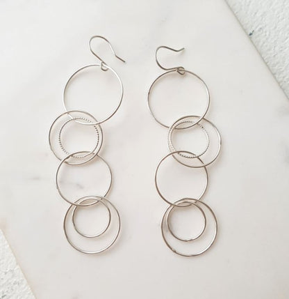 925 Sterling Silver connected circles drop earrings ,Connected rings hoop Earrings,circle linked earrings