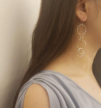 925 Sterling Silver connected circles drop earrings ,Connected rings hoop Earrings,circle linked earrings