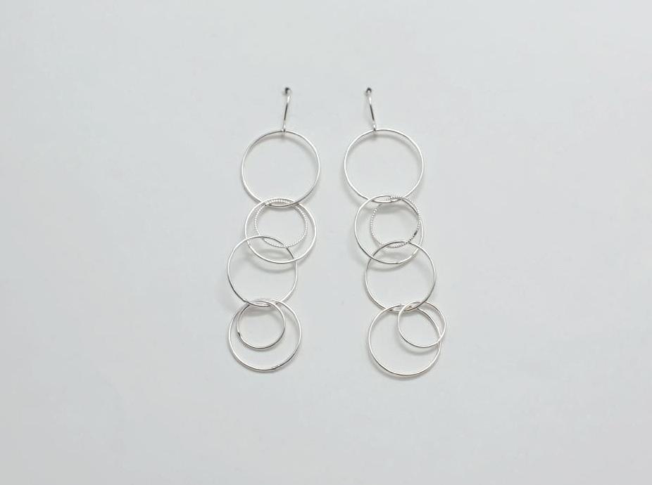 925 Sterling Silver connected circles drop earrings ,Connected rings hoop Earrings,circle linked earrings