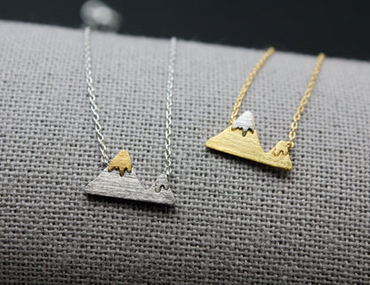 Cute two colors Mountain necklace, Two Tone Mountain necklace,  snowy mountain necklace