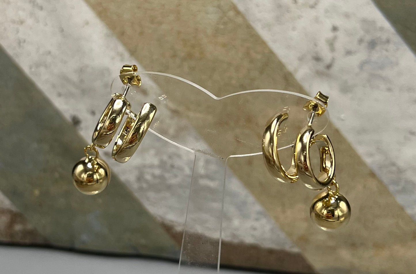 Double ring hoop earrings, ball drop earrings, ball drop ear cuff