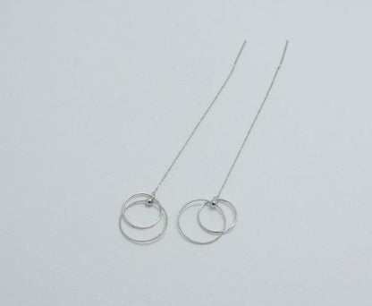 925 sterling silver Double Circles Interlocking Ear Threader, double circles long drop earrings, circle linked earrings
