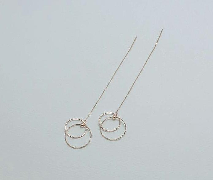 925 sterling silver Double Circles Interlocking Ear Threader, double circles long drop earrings, circle linked earrings