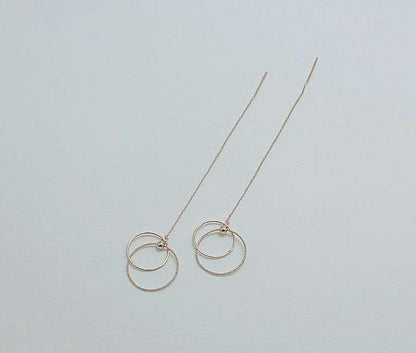 925 sterling silver Double Circles Interlocking Ear Threader, double circles long drop earrings, circle linked earrings