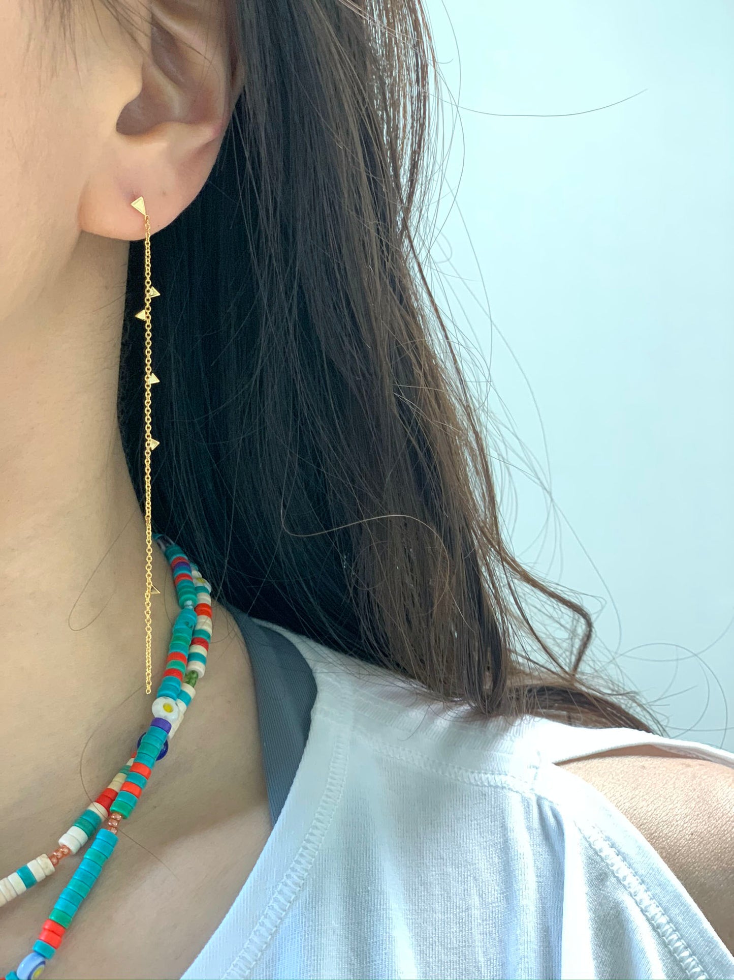 925 Sterling Silver Tiny geometric long drop earrings,delicate long chain earring