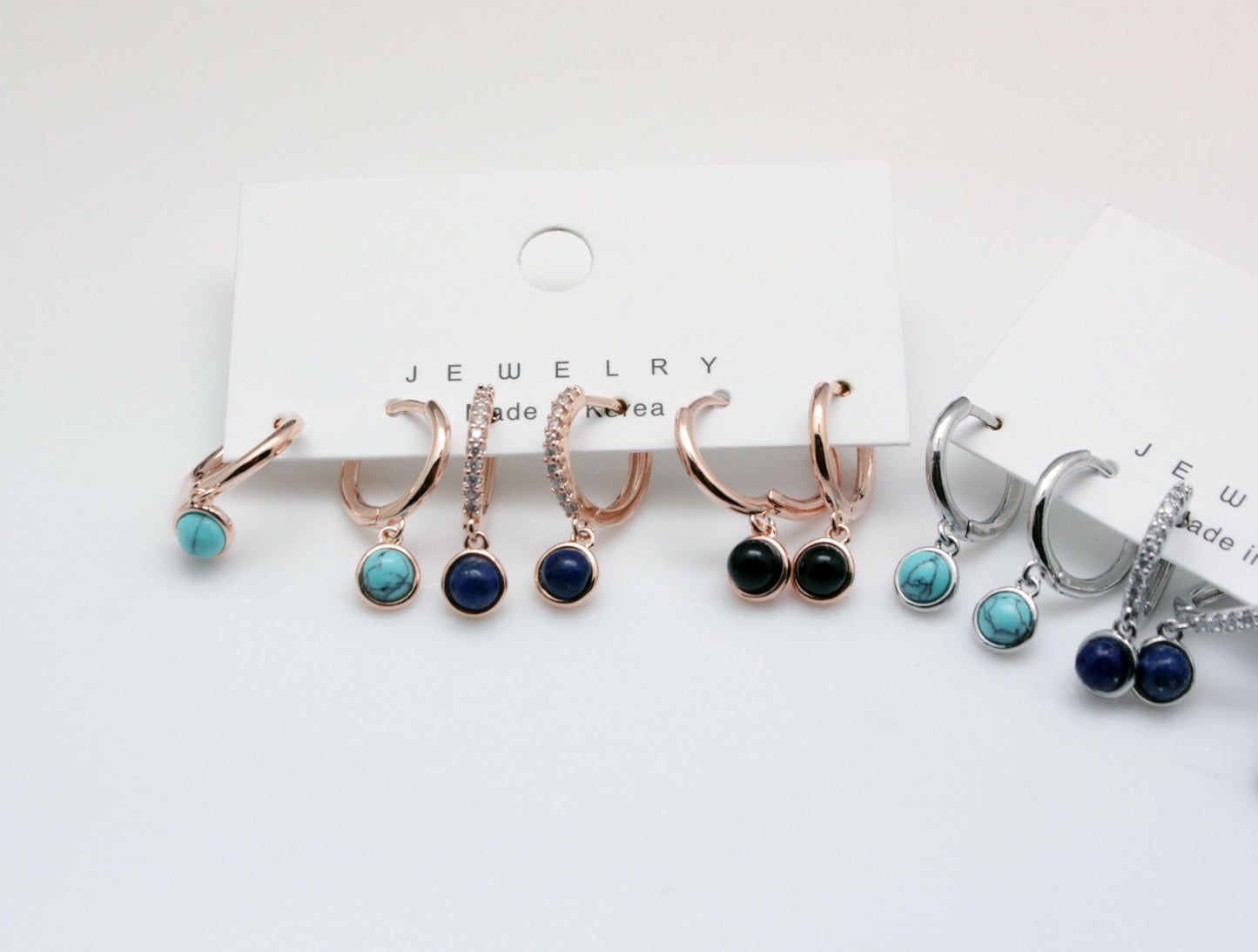 Tiny Hoop Dangle earrings with gemstones,  huggie hoops earrings ,huggie dangle earrings-Set of 6