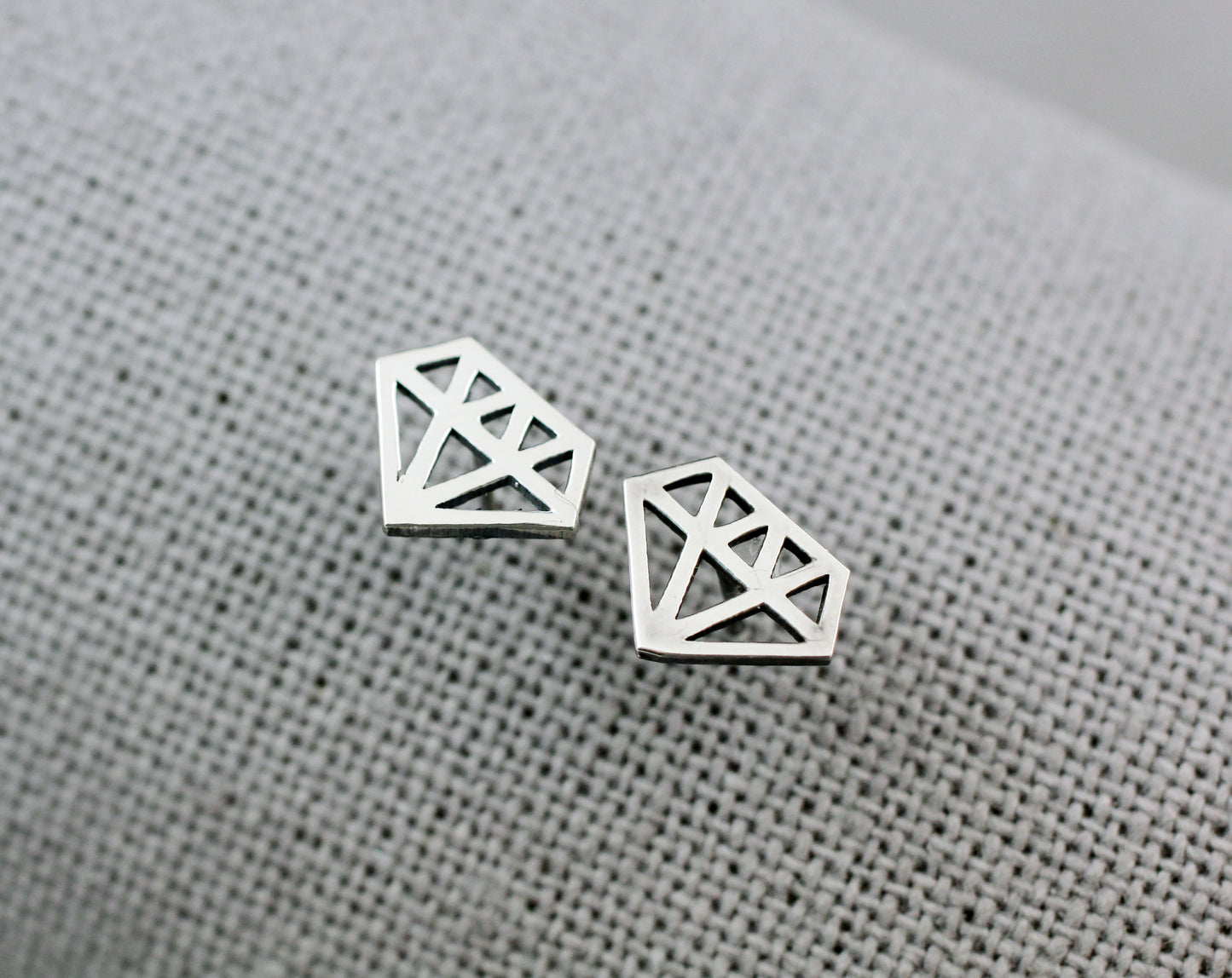 925 Sterling Silver Diamond shape cut out stud earrings , Diamond Silhouette earrings