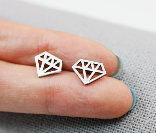 925 Sterling Silver Diamond shape cut out stud earrings , Diamond Silhouette earrings