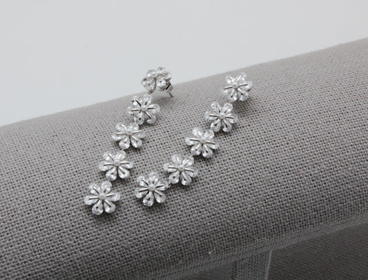 Long Daisy flowers Cubic earrings ,long flower earrings, cubic and pearl flower earrings