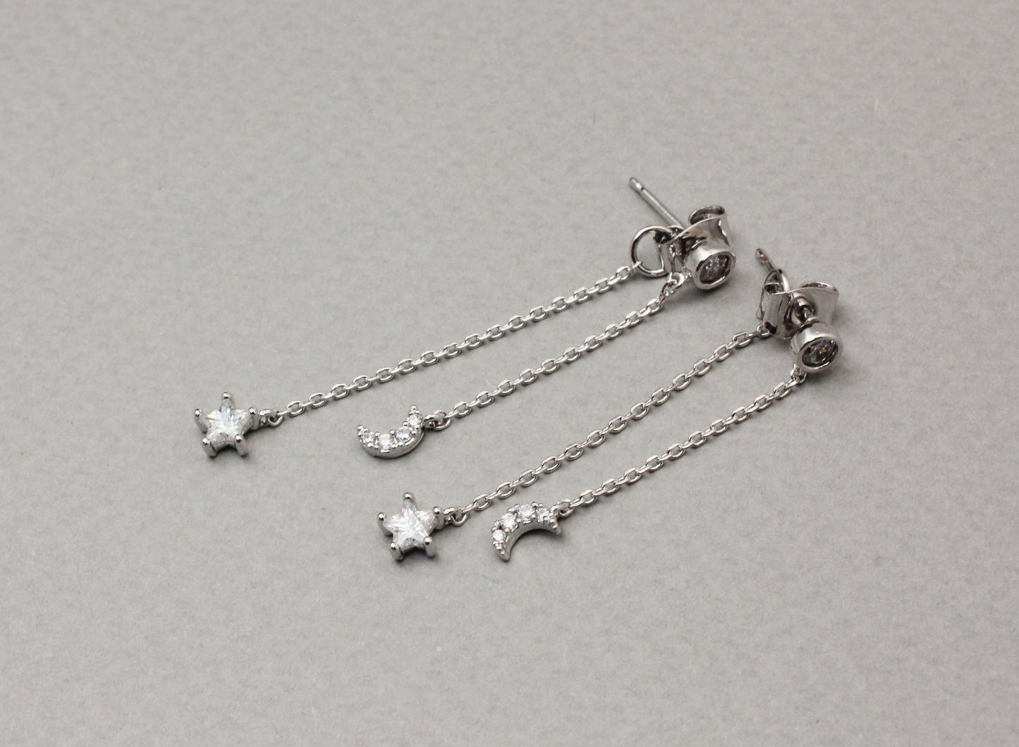 Tiny Star and Crescent Moon Earrings ,Dangle Crescent moon and star earrings