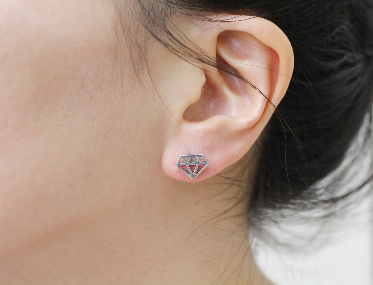 925 Sterling Silver Diamond shape cut out stud earrings , Diamond Silhouette earrings