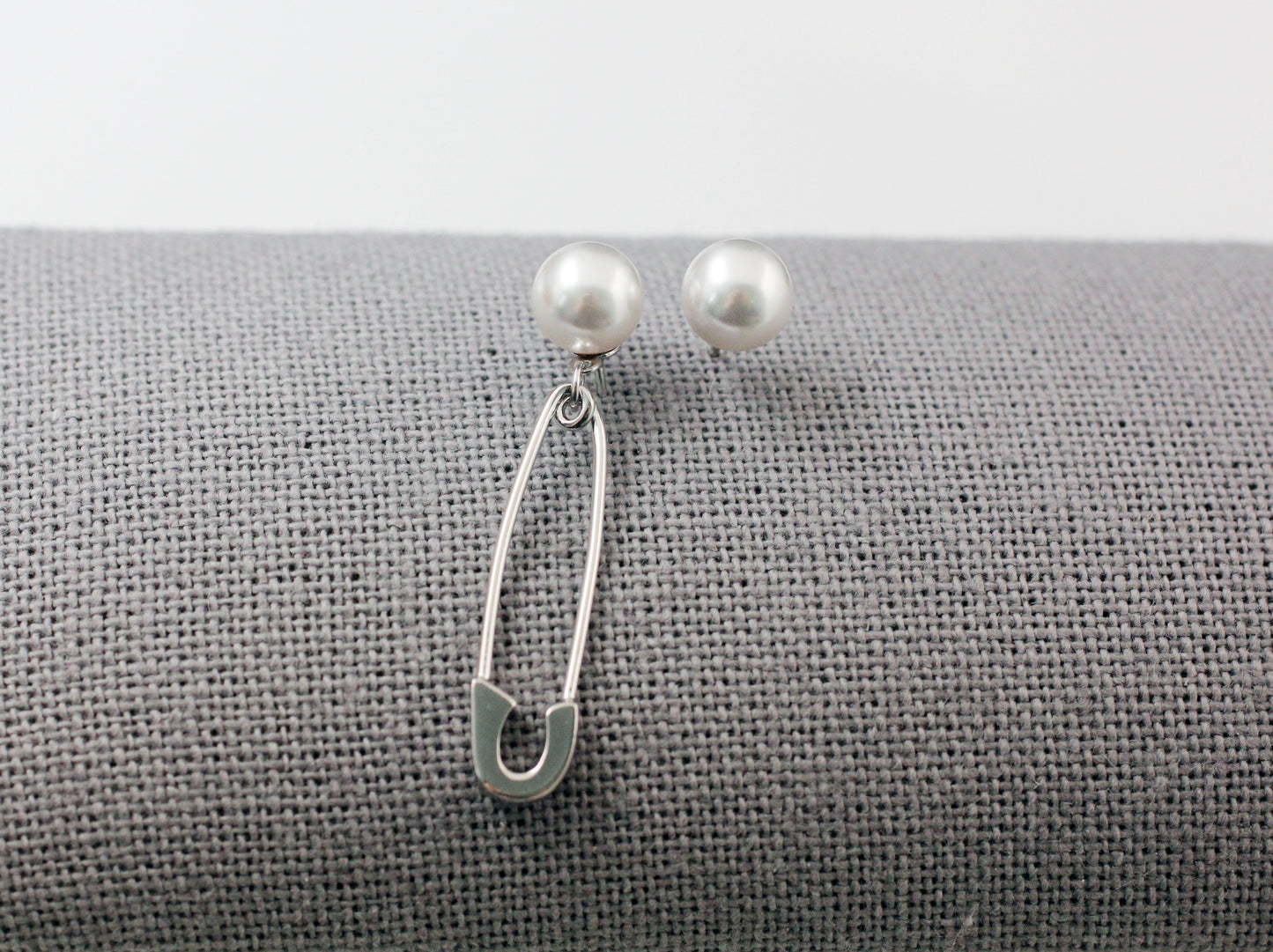 925 Sterling Silver Pearl point Safety Pin Dangle earrings ,Safety Pin drop earrings