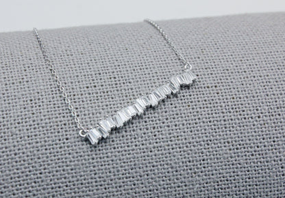 925 Sterling Silver Baguette Cut square Cubic Zirconia Bar Necklace,  baguette bar necklace