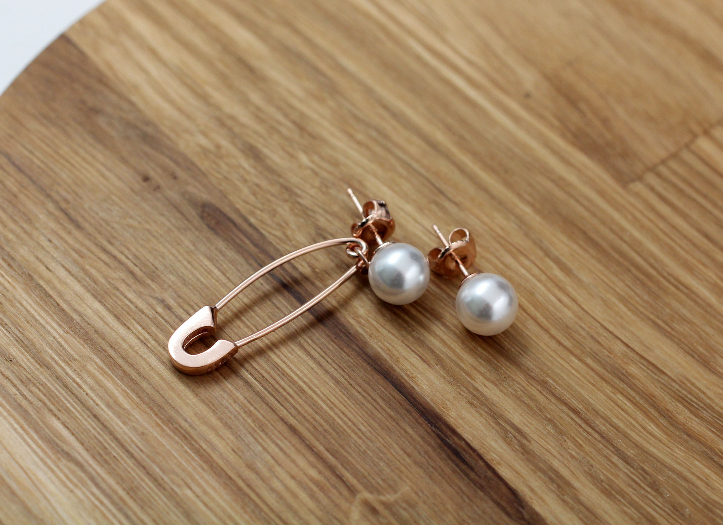 925 Sterling Silver Pearl point Safety Pin Dangle earrings ,Safety Pin drop earrings