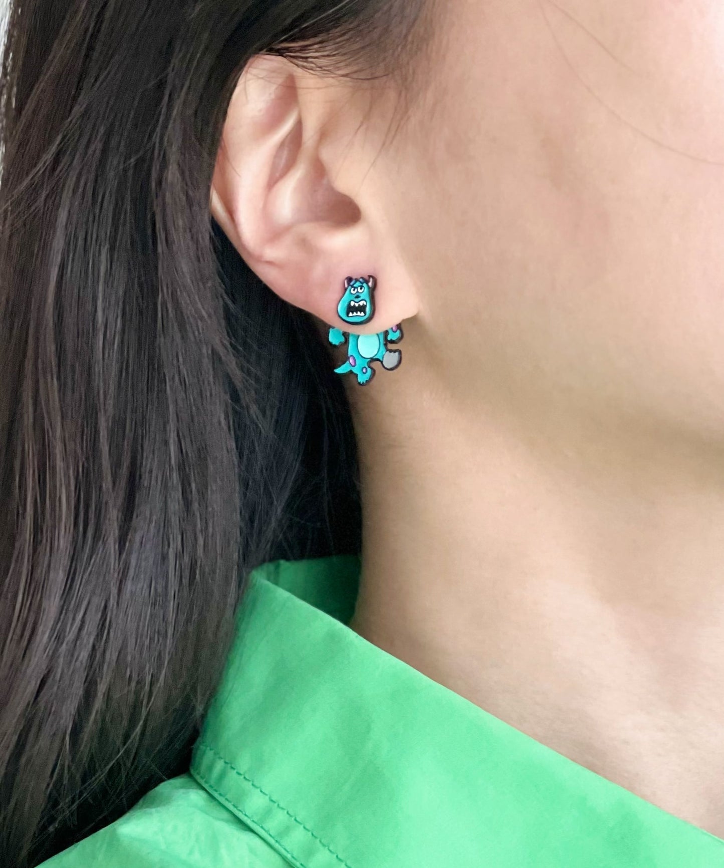 Disney-licensed Monsters Inc Stud Earrings , Mike and Sully Ear Jacket, Monsters University earrings