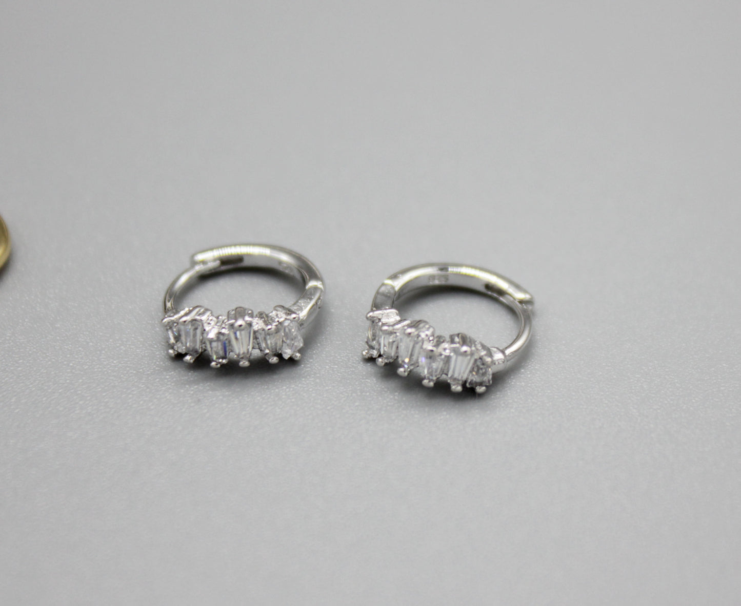 925 sterling silver Baguette Cut square Cubic Zirconia earrings, Baguette square earrings,baguette huggie earrings,Baguette CZ Huggie Hoop Earrings