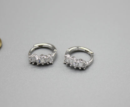 925 sterling silver Baguette Cut square Cubic Zirconia earrings, Baguette square earrings,baguette huggie earrings,Baguette CZ Huggie Hoop Earrings