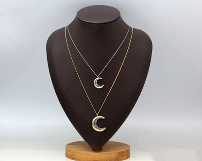 Crescent moon pendant Necklace detailed with Black Diamond Crystals