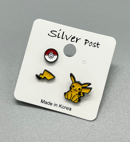 Pikachu Earrings, Pokemon ball Earrings character Stud earrings, cute earrings, kids earrings character jewelry