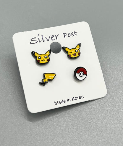 Pikachu Earrings, Pokemon ball Earrings character Stud earrings, cute earrings, kids earrings character jewelry