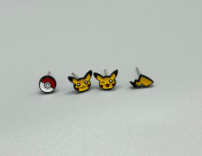 Pikachu Earrings, Pokemon ball Earrings character Stud earrings, cute earrings, kids earrings character jewelry