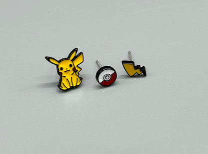 Pikachu Earrings, Pokemon ball Earrings character Stud earrings, cute earrings, kids earrings character jewelry