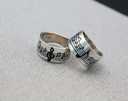925 Sterling Silver Music note Score Ring, Treble Clef Ring, Manuscript paper Ring