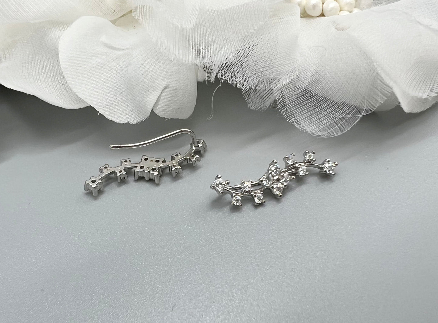 Cubic Wave Bar Ear pin, flower Crawler, ear cuff style Stud Earrings