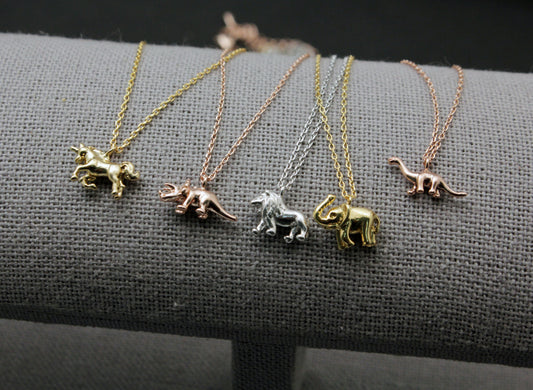 925 sterling silver Dino Dinosaur necklace, Triceratops necklace, Brachiosaurus necklace, Unicorn necklace