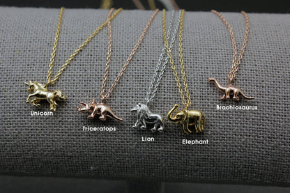 925 sterling silver Dino Dinosaur necklace, Triceratops necklace, Brachiosaurus necklace, Unicorn necklace