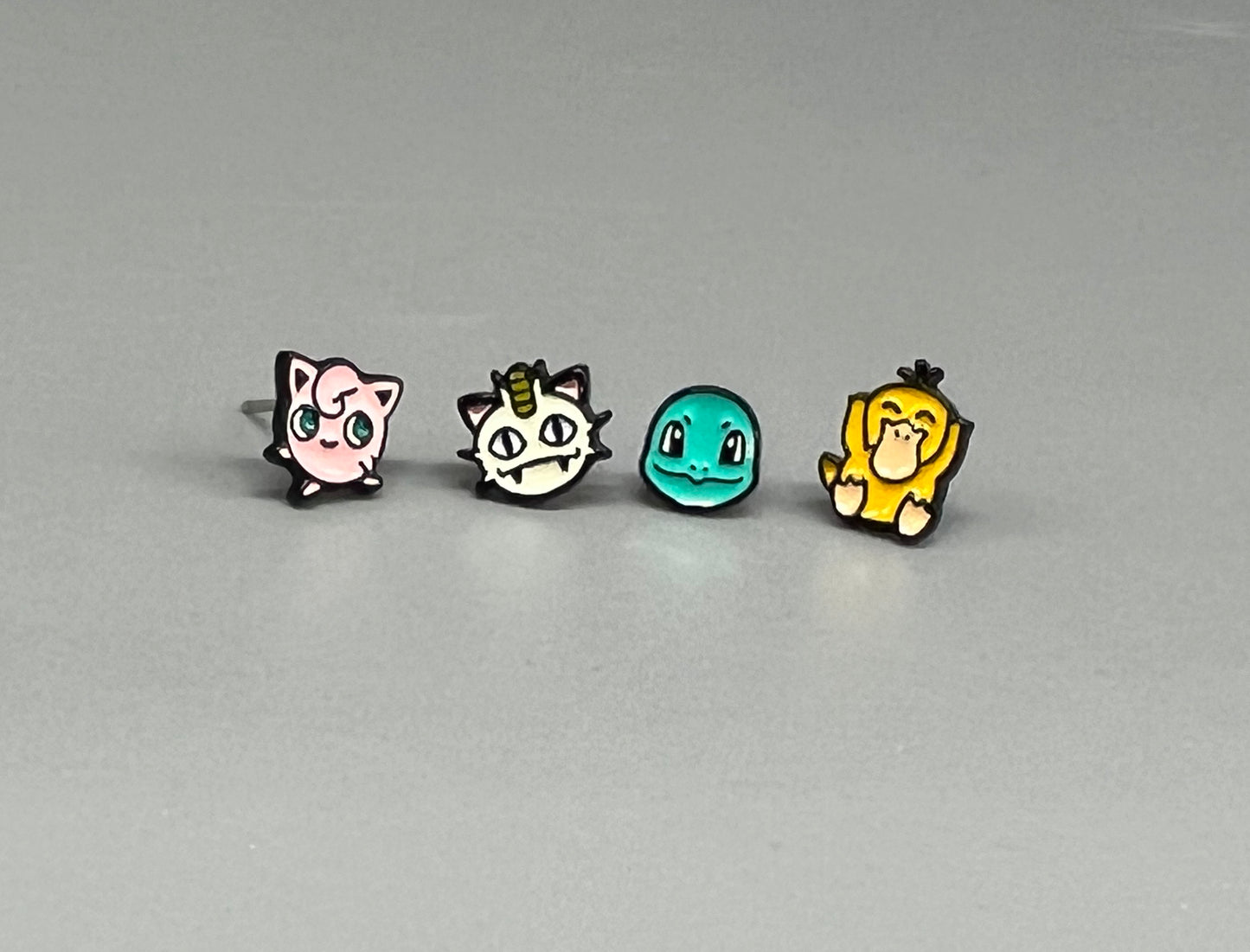 Pokemon Earrings character Stud earrings set of 4, Psyduck, Squirtle, Jigglypuff, Meowth