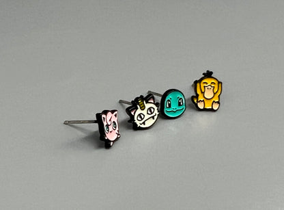 Pokemon Earrings character Stud earrings set of 4, Psyduck, Squirtle, Jigglypuff, Meowth