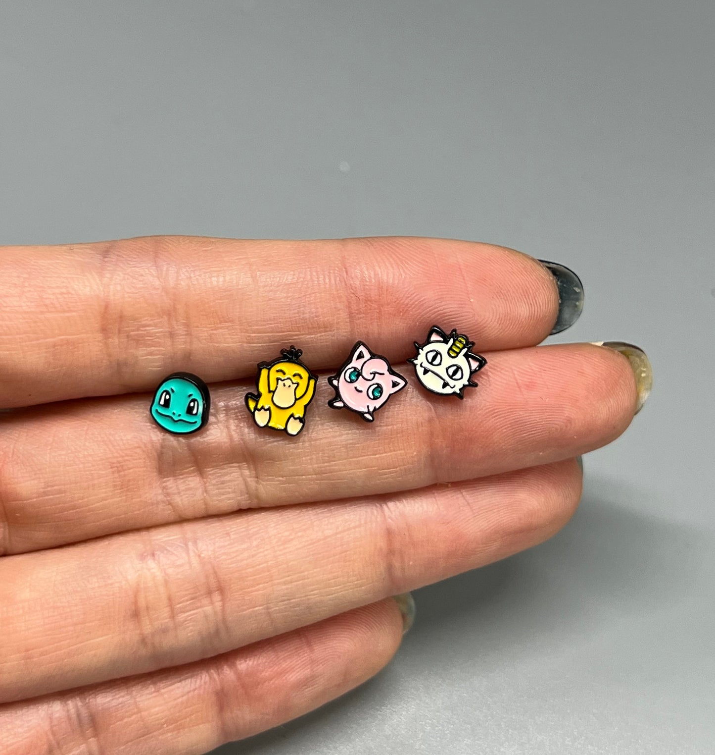 Pokemon Earrings character Stud earrings set of 4, Psyduck, Squirtle, Jigglypuff, Meowth