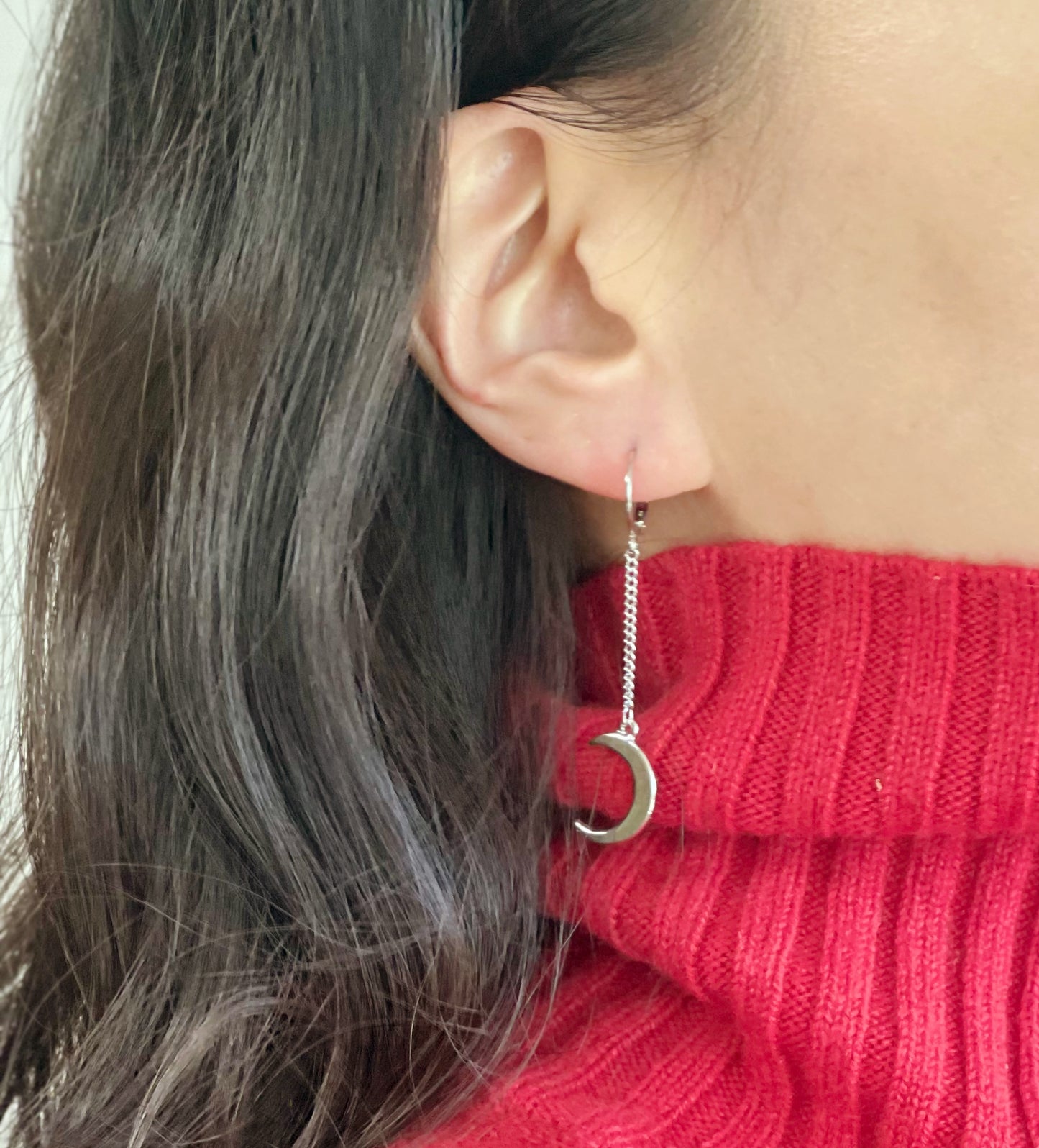 Crescent Moon long earrings, Moon Huggie Hoop Earrings, Dangle Crescent moon earrings, BTS j-hope earrings