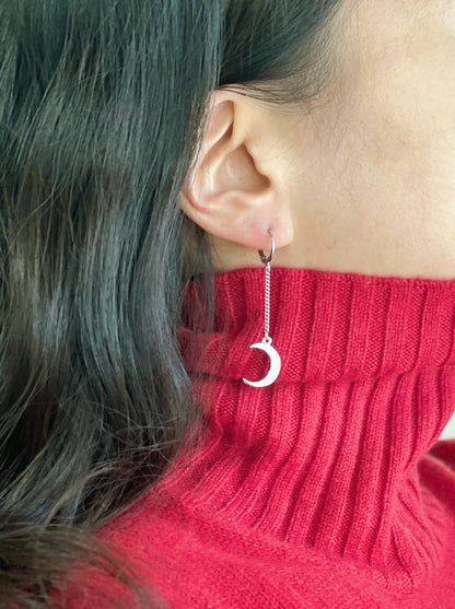 Crescent Moon long earrings, Moon Huggie Hoop Earrings, Dangle Crescent moon earrings, BTS j-hope earrings