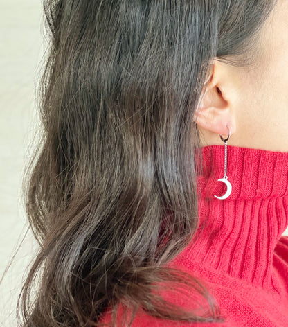 Crescent Moon long earrings, Moon Huggie Hoop Earrings, Dangle Crescent moon earrings, BTS j-hope earrings