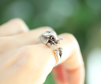 Cute Elephant Adjustable Wrap Ring, R0340S