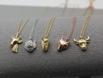 Zoo Animals Necklace, Wild animal necklace, Tiger, Giraffe, Wolf ,Rhinoceros, Wild water buffalo