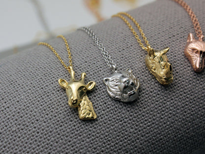 Zoo Animals Necklace, Wild animal necklace, Tiger, Giraffe, Wolf ,Rhinoceros, Wild water buffalo