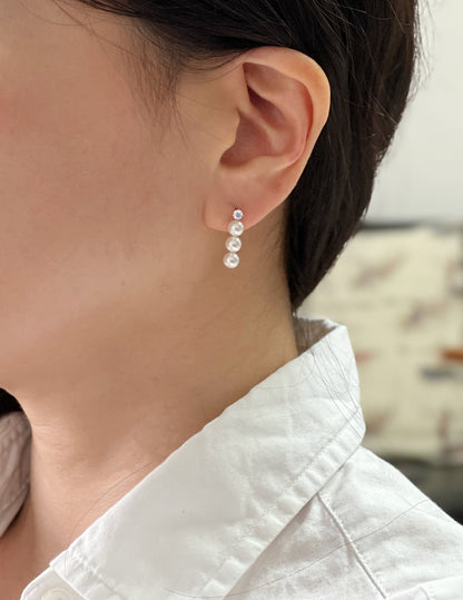 925 Sterling Silver Swarovski pearls bar drop Earrings, Pearls Drop line earrings, Cubic and pearl earrings