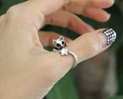 Cute Baby Kitty Cat with star tail Adjustable Wrap Ring, R0240S