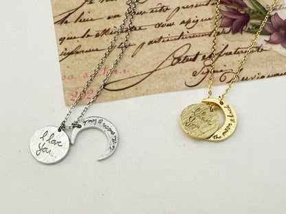 i love you to the moon and back necklace, Crescent moon pendant Necklace, N0158K