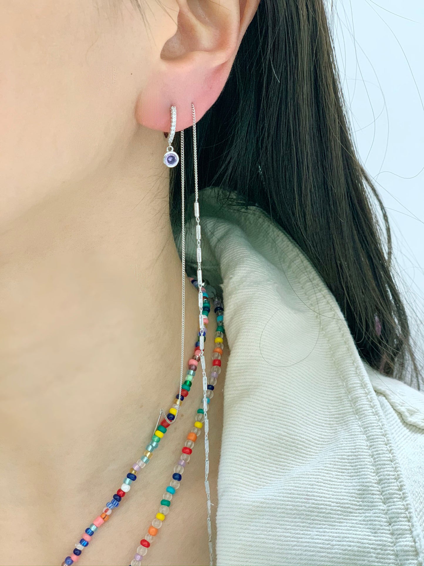 Tiny Hoop Dangle earrings with Cubic, huggie hoops earrings ,huggie dangle earrings-Set of 6