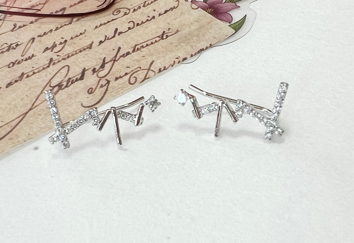 Cubic Zig Zag Ear Crawler,Zigzag Bars Ear cuff, X shape Ear pin ,cz ear climber, Ear Sweep