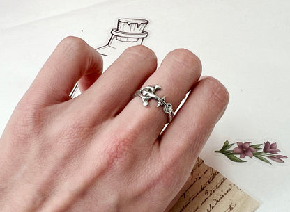 925 sterling silver Sideways Anchor and Rope ring, Nautical Ring , Sailor ring, Wheel Helm Anchor Ring