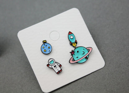 Cute Astronaut Planet and Rocket post earrings, Space earrings, Astronaut dangle earrings