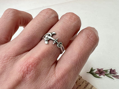 925 sterling silver Sideways Anchor and Rope ring, Nautical Ring , Sailor ring, Wheel Helm Anchor Ring